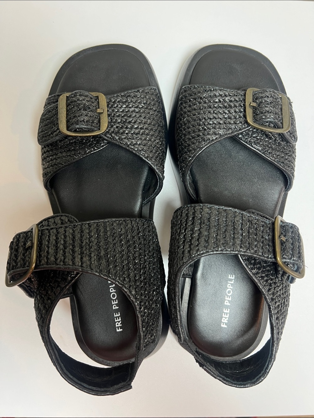 Free People Black Woven Buckle Sandals Size 8.5
